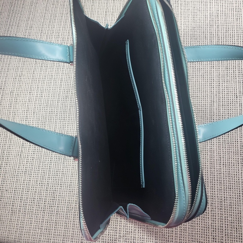 Salvatore Ferragamo Gancini Laptop Bag Womens‎ Large Turquoise Leather Embossed - Picture 7 of 9